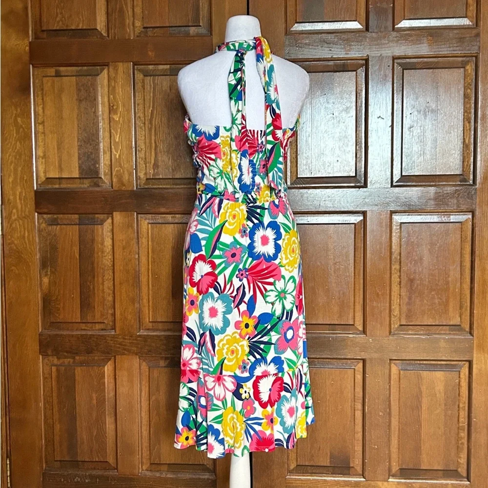Boden Lilah Multiway Dress 12 Tropical Bloom Floral Smocked Bandeau Halter Midi